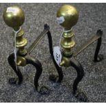 Pair of cast iron and brass andirons. (2) (B.P. 24% incl.