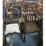 19th Century elm and beech slat back farmhouse kitchen armchair,