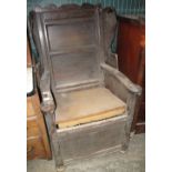 18th Century oak lambing type armchair. Water damaged, no reserve. (B.P. 24% incl.