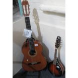 Admira Spanish made six string acoustic guitar with metal stand,