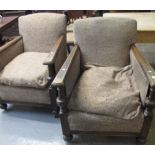 Pair of early 20th Century oak framed upholstered easy chairs. (2) (B.P. 24% incl.
