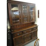 Late 19th Century pine two stage cabinet back stained glass dresser. (B.P. 24% incl.