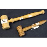 Turned beech large gavel and smaller similar. (2) (B.P. 24% incl.