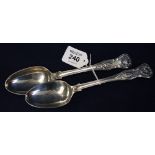 Pair of silver Kings pattern table spoons, London hallmarks. 7 troy ozs approx. (B.P. 24% incl.