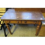 Victorian two drawer side table on ring turned legs. (B.P. 24% incl.