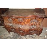 19th Century Dutch floral marquetry Bombé commode chest of three drawers. Water damage, no reserve.