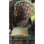Upholstered and wicker peacock conservatory chair, together with a small stool. (2) (B.P. 24% incl.