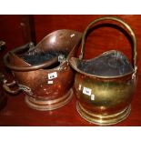 Two brass helmet shaped coal scuttles. (2) (B.P. 24% incl.