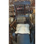 Late 19th Century stained spindle back farmhouse kitchen armchair. (B.P. 24% incl.