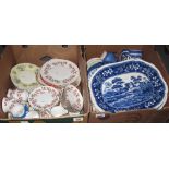 Two boxes of china to include; pair of Copeland Spodes Tower oval meat dishes,