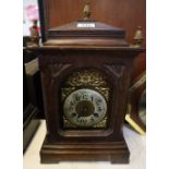Early 20th Century oak cased two train bracket clock having silvered Arabic brass face.