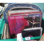 Box of assorted vinyl LPs and rpm 45s to include; Abba, classical, Diana Ross etc.