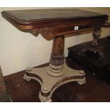 19th Century rosewood card table on quatreform base. Water damaged, no reserve. (B.P. 24% incl.