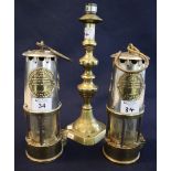 Two Protector Lamp and Lighting Company Ltd brass miner's safety lamps.