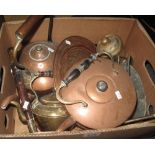 Box of assorted metalware, various to include; Middle Eastern design copper charger,