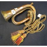 Henry Potter & Company Limited brass bugle dated 1915 and engraved 'Athletes batt BVR' with braided