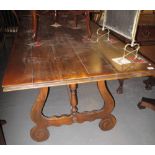 Modern hardwood rectangular dining table having lyre type supports and metal frame. (B.P. 24% incl.