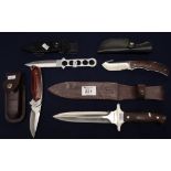 Various sporting knives to include; Buck, folding clasp knife in leather case,