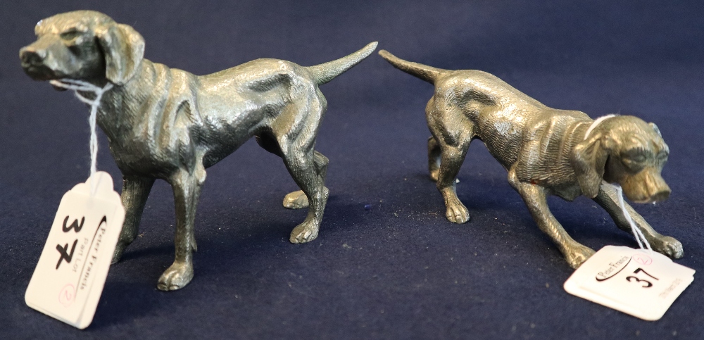 Two similar plated metal table ornaments in the form of hunting hounds. (2) (B.P. 24% incl.