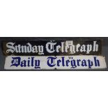 Two similar Newsagents enamel metal signs, Sunday Telegraph and Daily Telegraph.