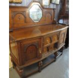 Early 20th Century oak break front mirror back sideboard. (B.P. 24% incl.