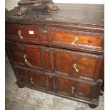17th Century oak Jacobean chest of drawers on pad feet. Water damaged, no reserve. (B.P. 24% incl.