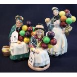 Three Royal Doulton balloon seller figures to include; 'Biddy Penny Farthing' HN1843,