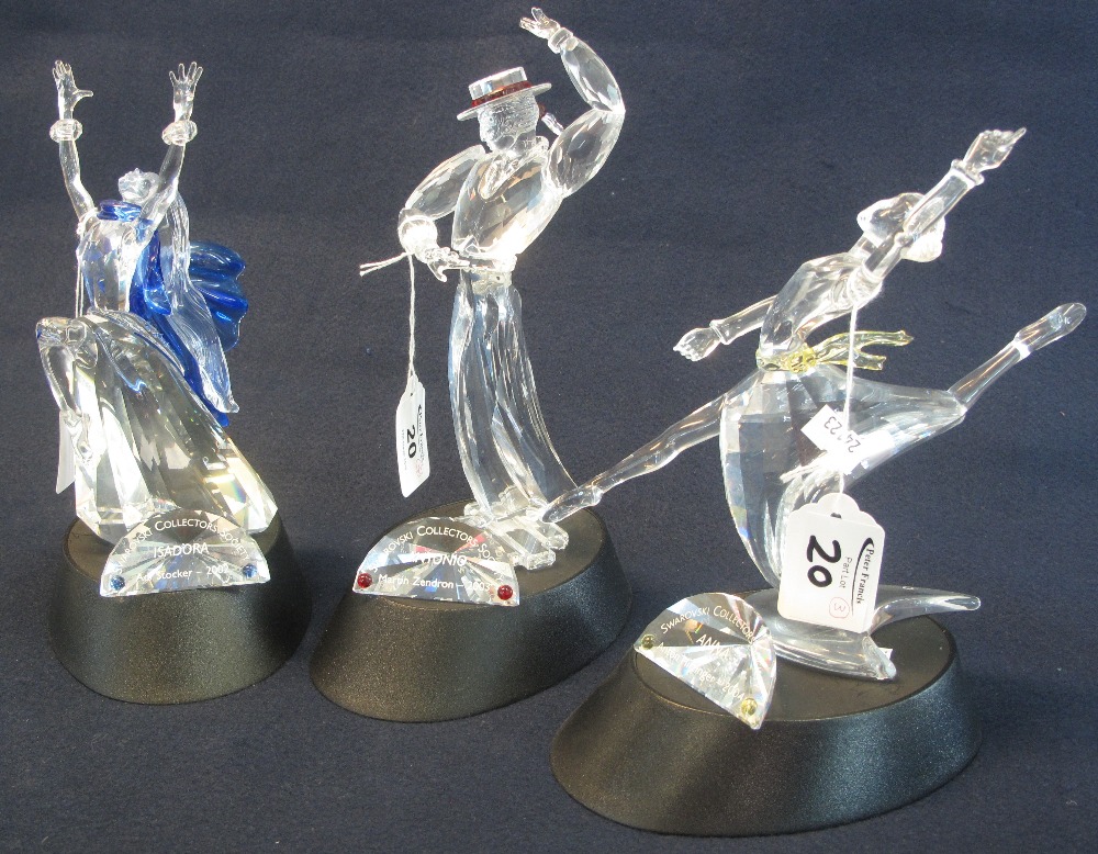 Three Swarovski collectors society glass figures, 'Isadora' by Adi Stoker 2002,