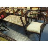 Edwardian mahogany inlaid parlour suite comprising; two seater sofa, tub chair and a corner chair.