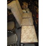 Two similar upholstered prie dieu type chairs,