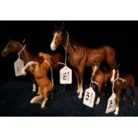 Group of china horses to include; Beswick china bay stallion, mare and foal, printed marks,