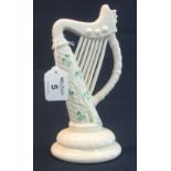 Belleek porcelain study of a an Irish harp, black printed mark to base. 22cm high approx. (B.P.