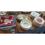 Three trays of assorted collectors and other plates, botanical, Wedgwood, Crown Ducal hunting scene,