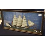 Naive half block cased model of the Welsh three masted clipper Gwendoline with tug and fishing