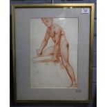 Lawrence Preston ARCA (British 1880-1960), male nude, red charcoal or red crayon, 38 x 26cm approx.