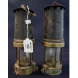 Two brass miner's safety lamps, one converted to electricity with flex. (2) (B.P. 24% incl.