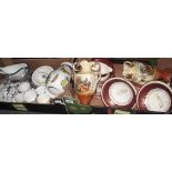 Two boxes of assorted china to include; burgandy and gilded floral dinnerware,