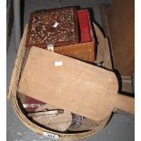 Basket of assorted items to include; easel picture frame, wooden box, desk calendar etc. (B.P.
