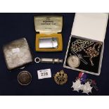 Silver engine turned cigarette case with Birmingham hallmark, assorted costume jewellery items,