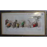 French humorous cartoon etching of dogs, indistinctly signed in pencil.