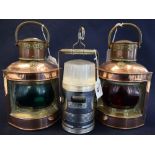 Pair of small brass ships type lanterns, together with a Pifco hand lantern. (3) (B.P. 24% incl.