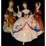 Three Royal Doulton bone china figurines,'Christine' HN2792, 'Sandra' HN2275 and 'Julia' HN2705.