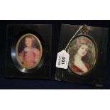 Two portrait miniatures in ebonised frames. Coloured prints. (B.P. 24% incl.