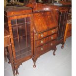 Edwardian style mahogany fall front bureau flanked by two glazed display doors on cabriole legs. (B.