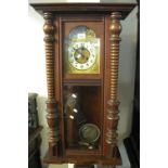 Early 20th Century mahogany two train Vienna type wall clock with pendulum and key. (B.P. 24% incl.