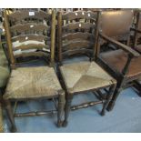 Pair of ladder back kitchen chairs with rush seats. (2) (B.P. 24% incl.