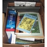 Box of assorted books, Sotheby's sporting guns, arms, armour and militaria catalogue,