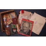 Collection of assorted ephemera related to Winston Churchill, together with odd sketches,