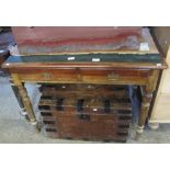 Late 19th/early 20th Century mahogany two drawer writing desk with leather inset top.