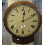 Victorian mahogany finish school type wall clock with Roman printed face and single fusee movement,